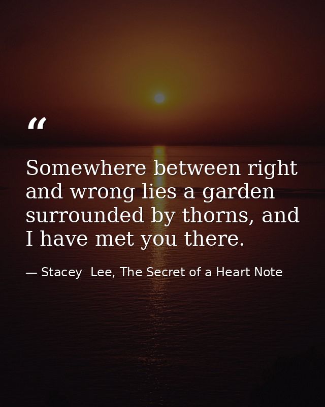 Somewhere between right and wrong lies a garden surrounded by thorns, and I have met you there. — Stacey  Lee, The Secret of a Heart Note