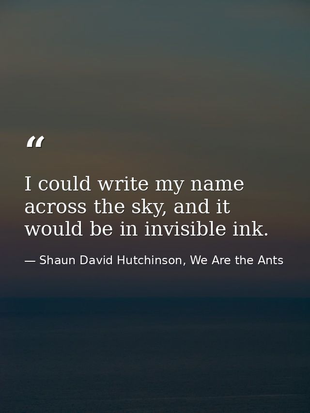 I could write my name across the sky, and it would be in invisible ink. — Shaun David Hutchinson, We Are the Ants