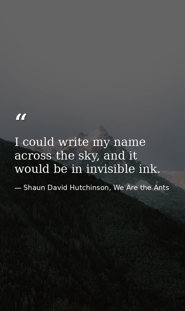 I could write my name across the sky, and it would be in invisible ink. — Shaun David Hutchinson, We Are the Ants