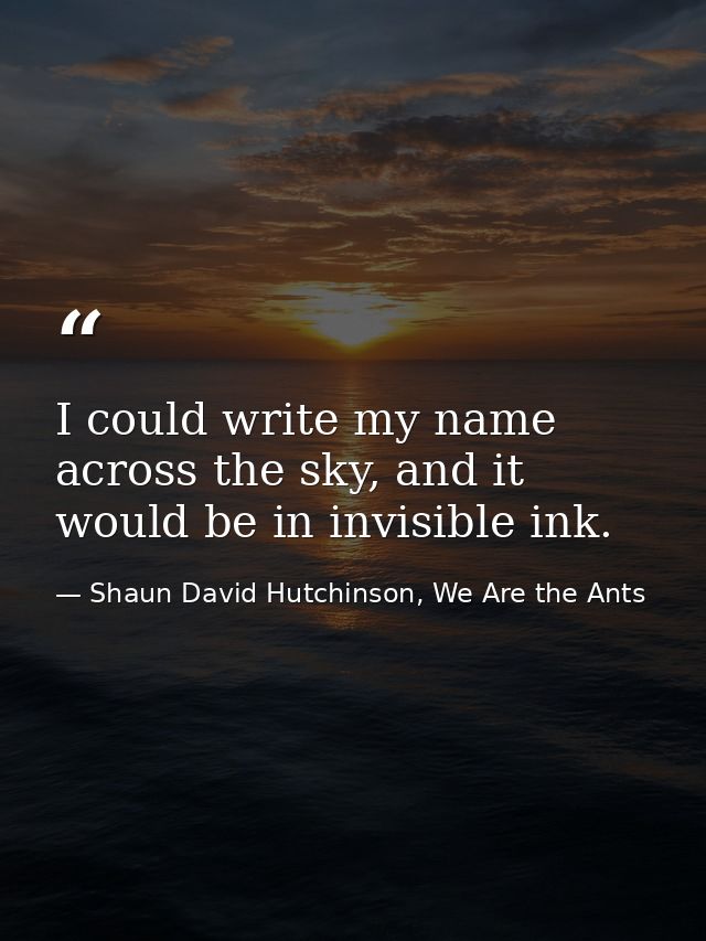 I could write my name across the sky, and it would be in invisible ink. — Shaun David Hutchinson, We Are the Ants