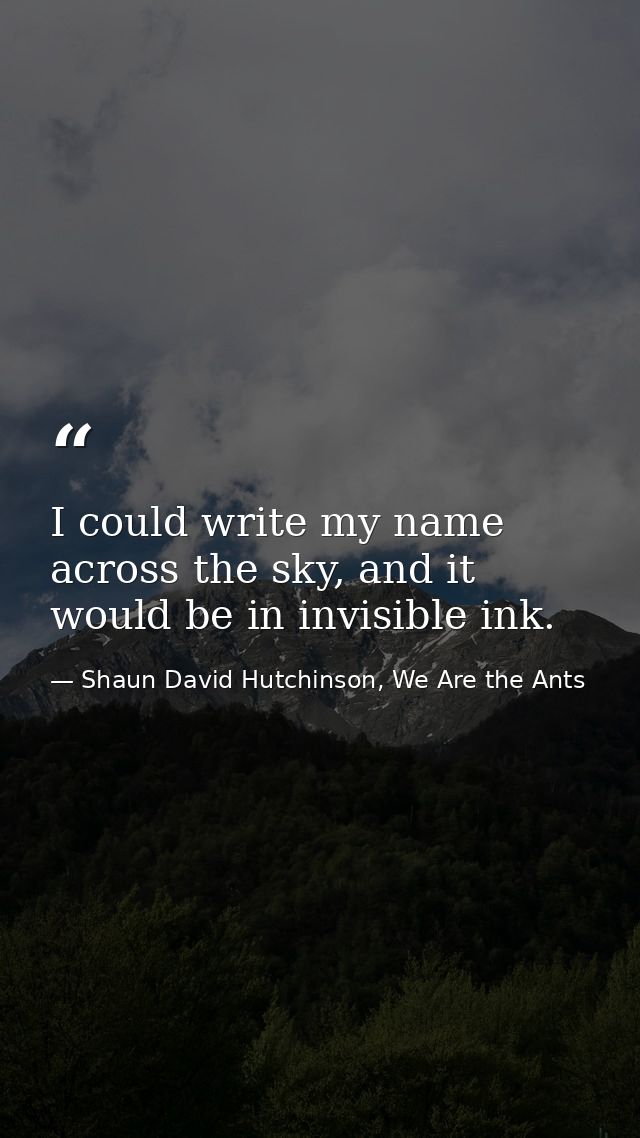 I could write my name across the sky, and it would be in invisible ink. — Shaun David Hutchinson, We Are the Ants