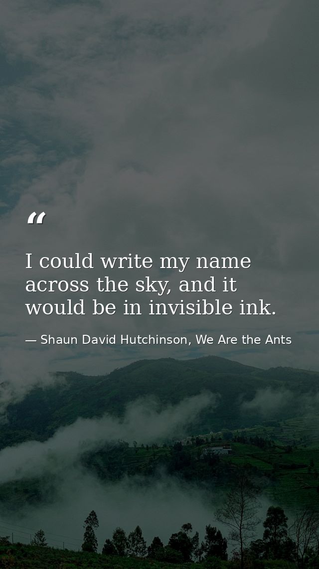 I could write my name across the sky, and it would be in invisible ink. — Shaun David Hutchinson, We Are the Ants