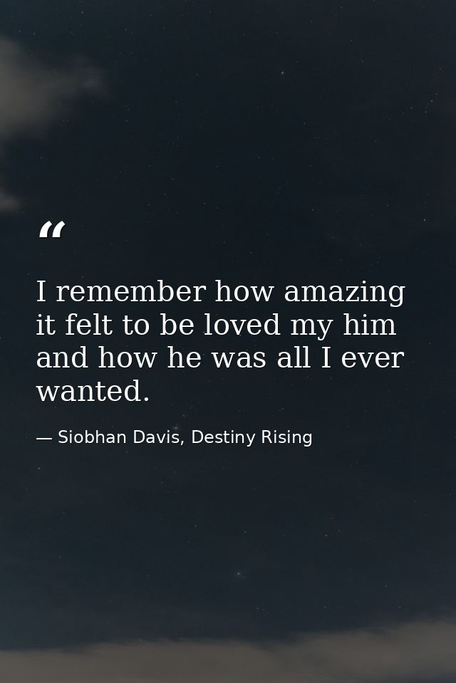 I remember how amazing it felt to be loved my him and how he was all I ever wanted. — Siobhan Davis, Destiny Rising