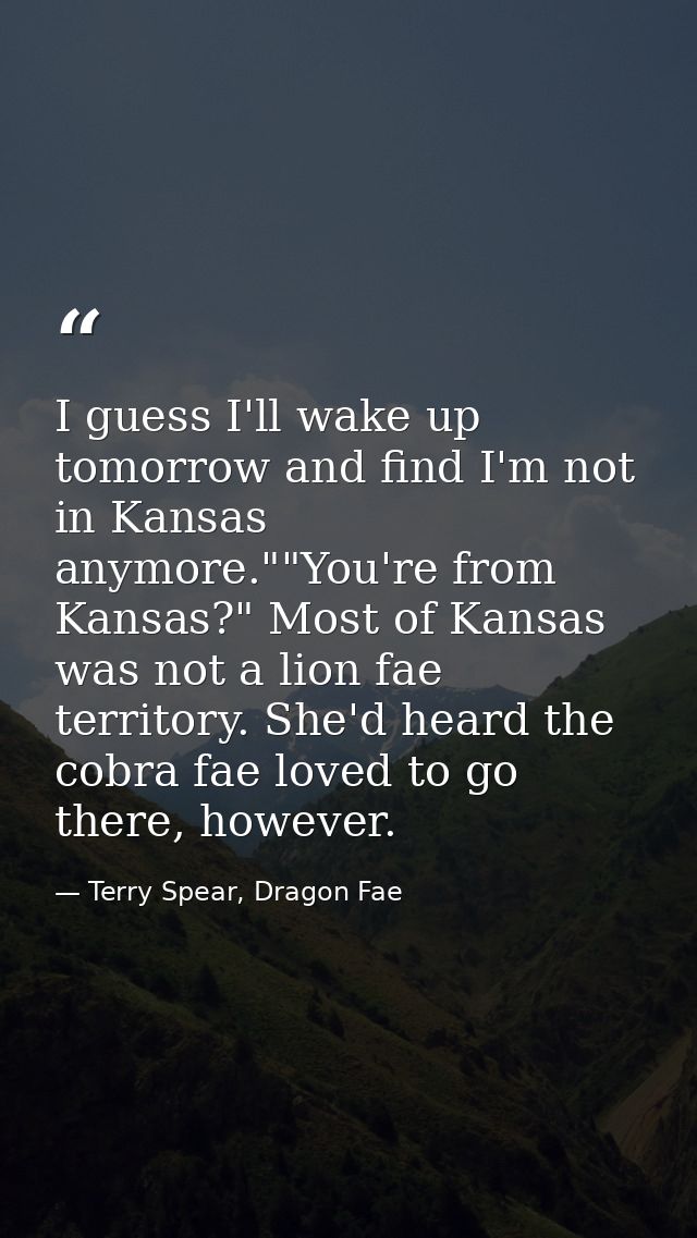 I guess I'll wake up tomorrow and find I'm not in Kansas anymore.""You're from Kansas?" Most of Kansas was not a lion fa — Terry Spear, Dragon Fae