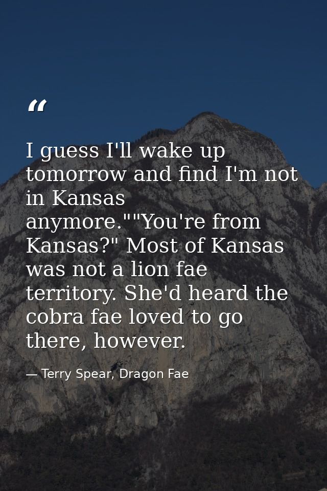 I guess I'll wake up tomorrow and find I'm not in Kansas anymore.""You're from Kansas?" Most of Kansas was not a lion fa — Terry Spear, Dragon Fae