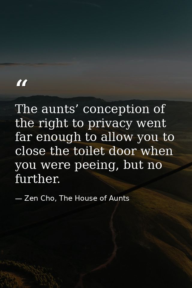 The aunts’ conception of the right to privacy went far enough to allow you to close the toilet door when you were peeing — Zen Cho, The House of Aunts