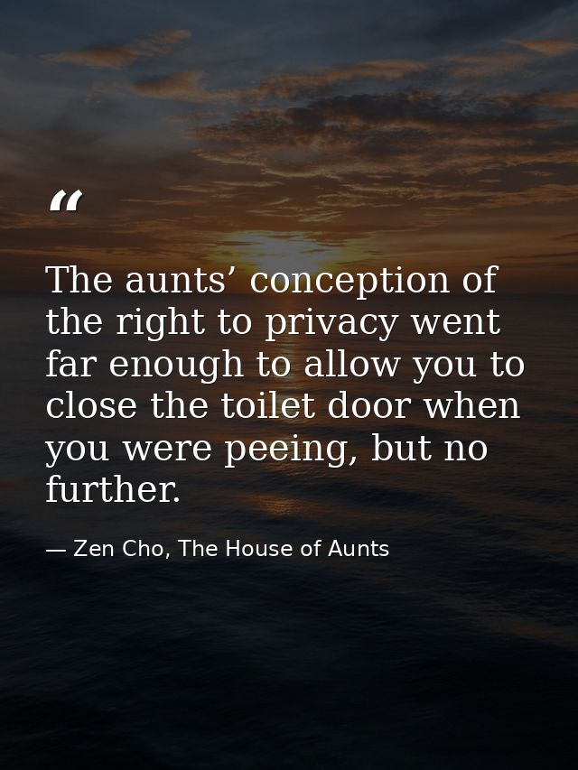 The aunts’ conception of the right to privacy went far enough to allow you to close the toilet door when you were peeing — Zen Cho, The House of Aunts