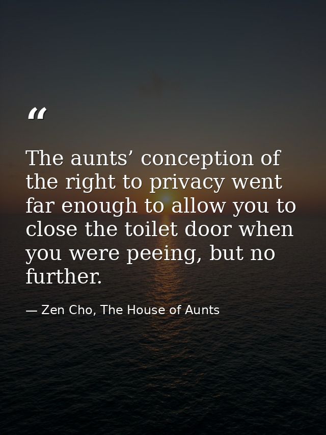The aunts’ conception of the right to privacy went far enough to allow you to close the toilet door when you were peeing — Zen Cho, The House of Aunts
