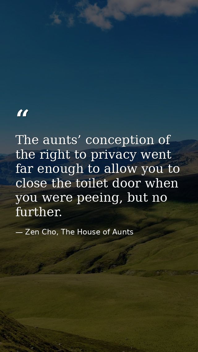 The aunts’ conception of the right to privacy went far enough to allow you to close the toilet door when you were peeing — Zen Cho, The House of Aunts