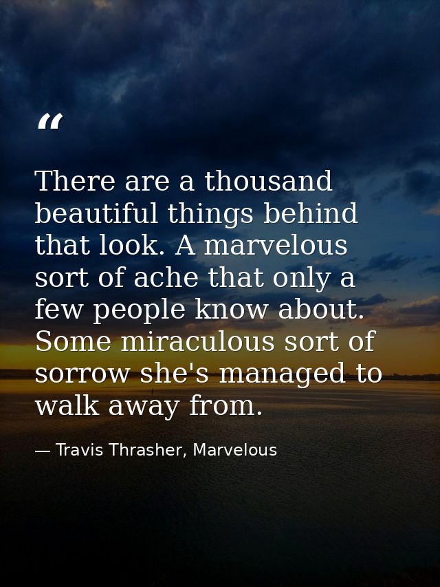 There are a thousand beautiful things behind that look. A marvelous sort of ache that only a few people know about. Some — Travis Thrasher, Marvelous
