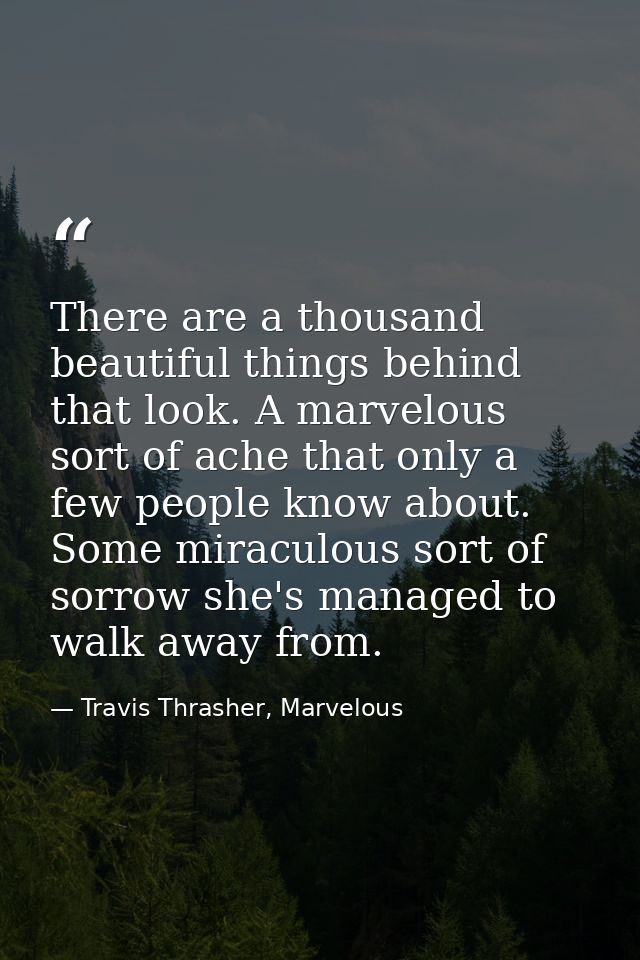 There are a thousand beautiful things behind that look. A marvelous sort of ache that only a few people know about. Some — Travis Thrasher, Marvelous