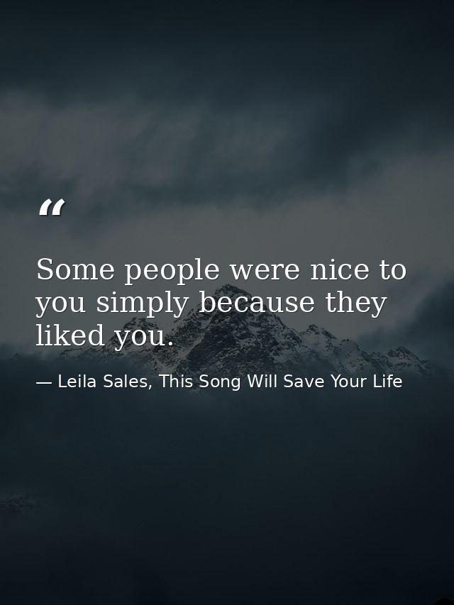 Some people were nice to you simply because they liked you. — Leila Sales, This Song Will Save Your Life