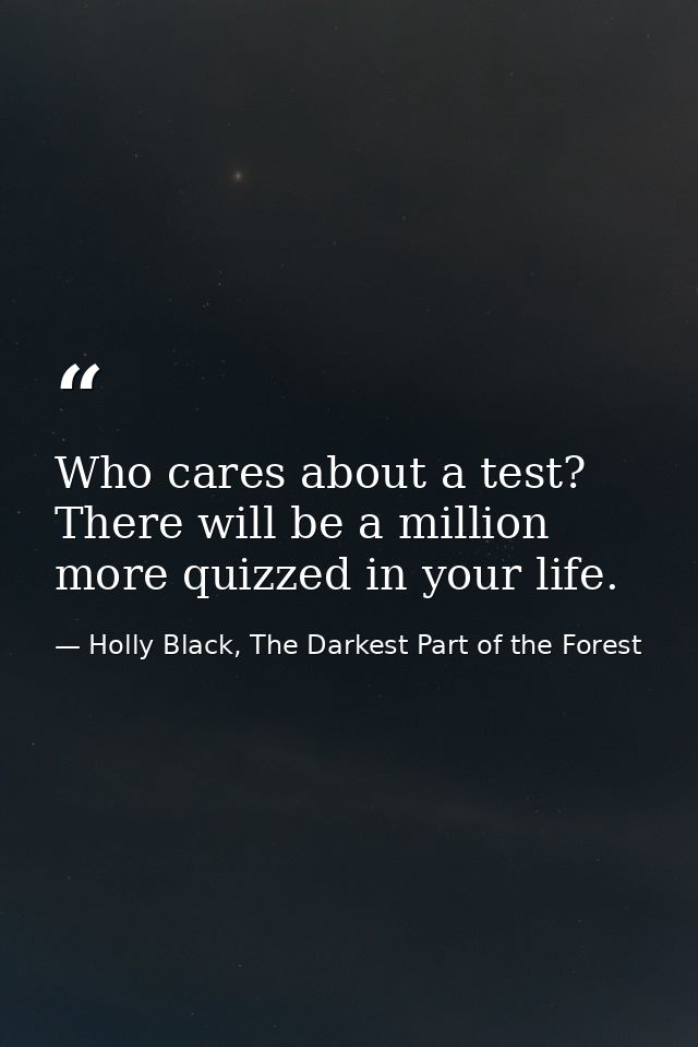 Who cares about a test? There will be a million more quizzed in your life. — Holly Black, The Darkest Part of the Forest