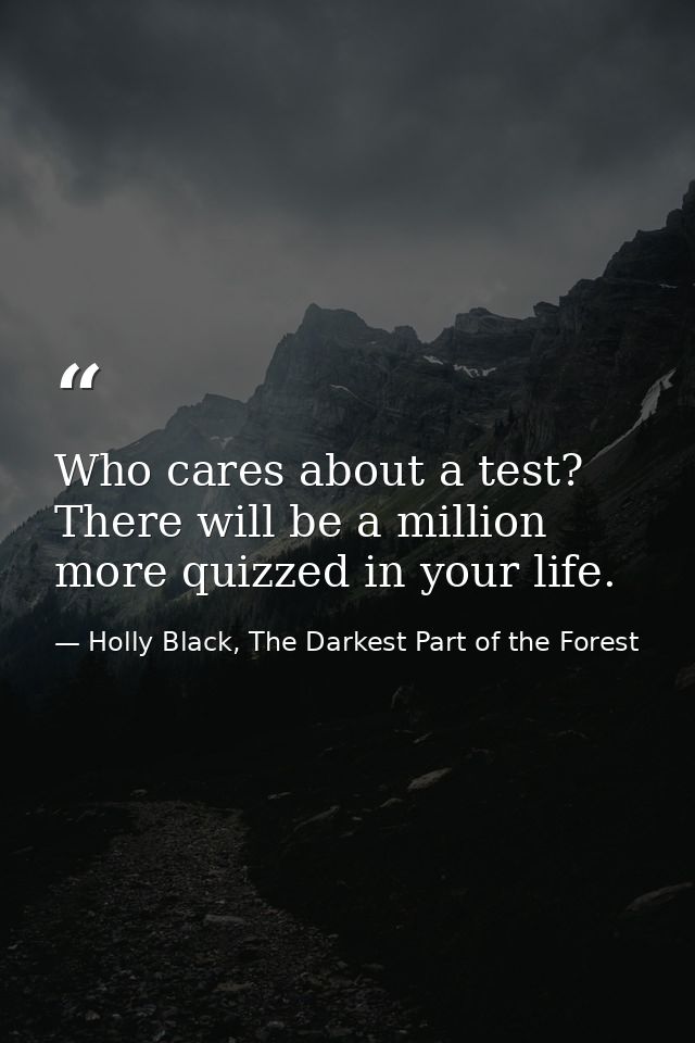 Who cares about a test? There will be a million more quizzed in your life. — Holly Black, The Darkest Part of the Forest
