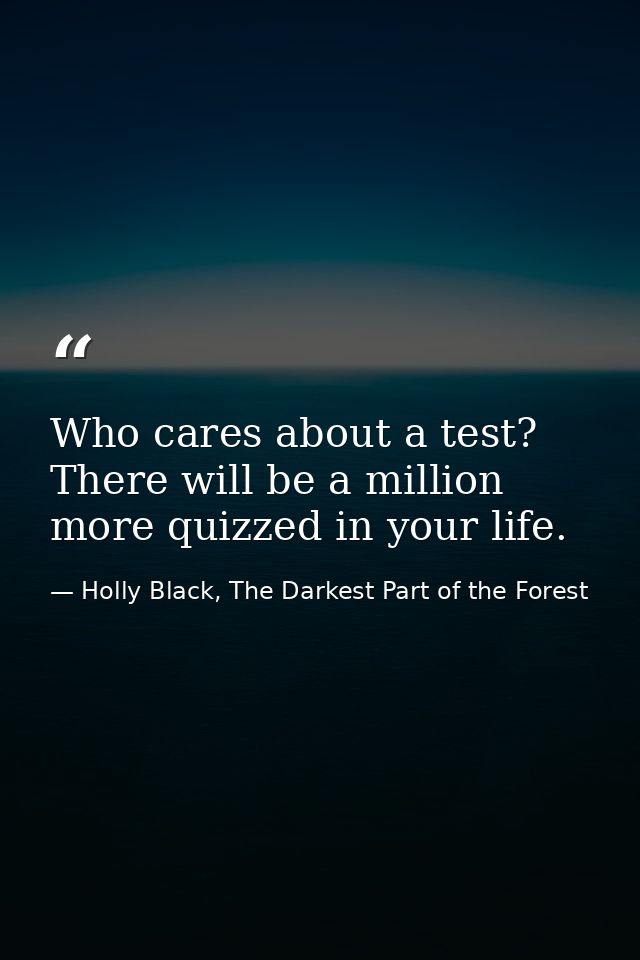 Who cares about a test? There will be a million more quizzed in your life. — Holly Black, The Darkest Part of the Forest