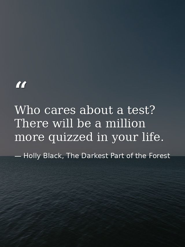 Who cares about a test? There will be a million more quizzed in your life. — Holly Black, The Darkest Part of the Forest
