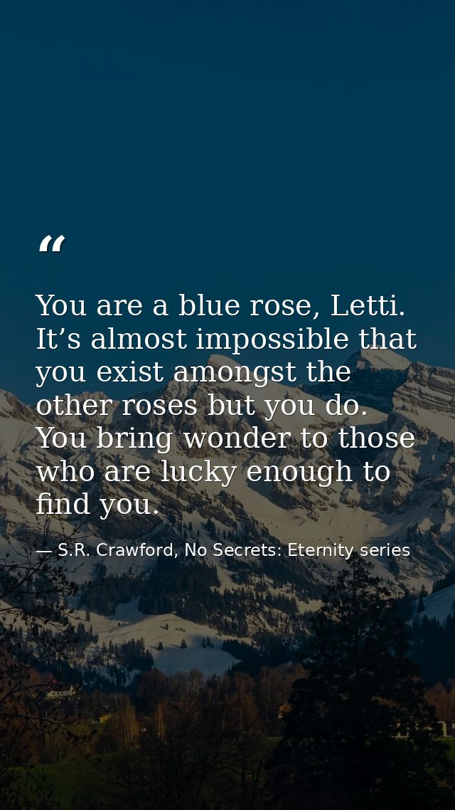 You are a blue rose, Letti. It’s almost impossible that you exist amongst the other roses but you do. You bring wonder t — S.R. Crawford, No Secrets: Eternity series