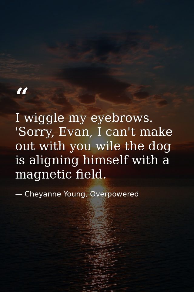 I wiggle my eyebrows. 'Sorry, Evan, I can't make out with you wile the dog is aligning himself with a magnetic field. — Cheyanne Young, Overpowered