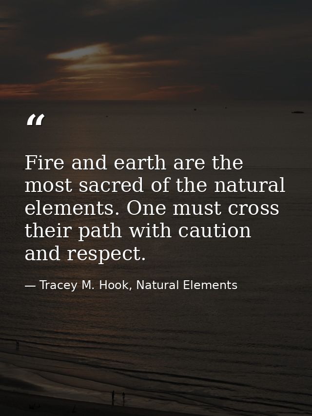Fire and earth are the most sacred of the natural elements. One must cross their path with caution and respect. — Tracey M. Hook, Natural Elements