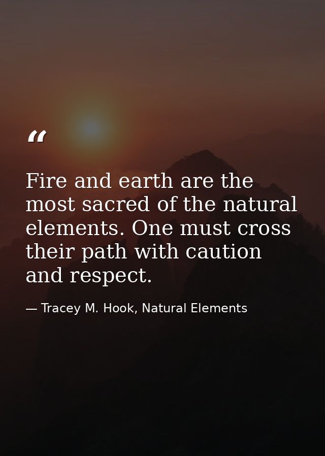 Fire and earth are the most sacred of the natural elements. One must cross their path with caution and respect. — Tracey M. Hook, Natural Elements