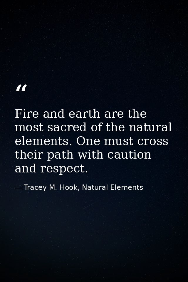 Fire and earth are the most sacred of the natural elements. One must cross their path with caution and respect. — Tracey M. Hook, Natural Elements
