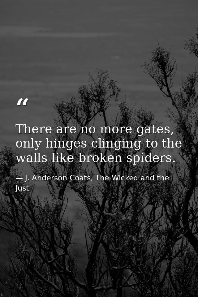 There are no more gates, only hinges clinging to the walls like broken spiders. — J. Anderson Coats, The Wicked and the Just