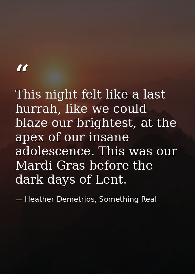 This night felt like a last hurrah, like we could blaze our brightest, at the apex of our insane adolescence. This was o — Heather Demetrios, Something Real