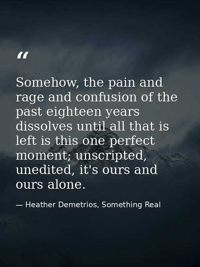 Somehow, the pain and rage and confusion of the past eighteen years dissolves until all that is left is this one perfect — Heather Demetrios, Something Real