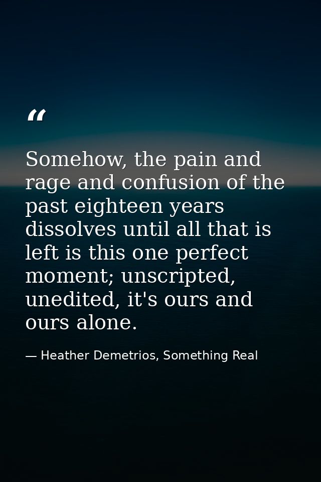 Somehow, the pain and rage and confusion of the past eighteen years dissolves until all that is left is this one perfect — Heather Demetrios, Something Real