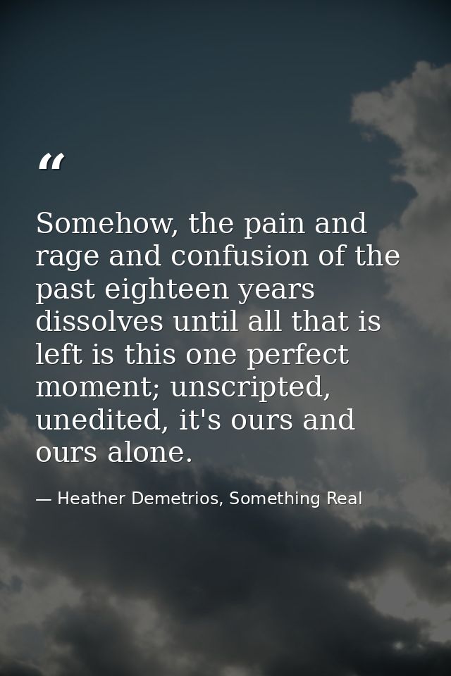 Somehow, the pain and rage and confusion of the past eighteen years dissolves until all that is left is this one perfect — Heather Demetrios, Something Real