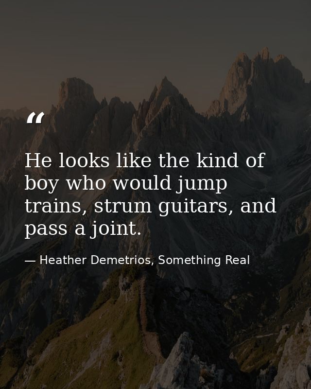 He looks like the kind of boy who would jump trains, strum guitars, and pass a joint. — Heather Demetrios, Something Real