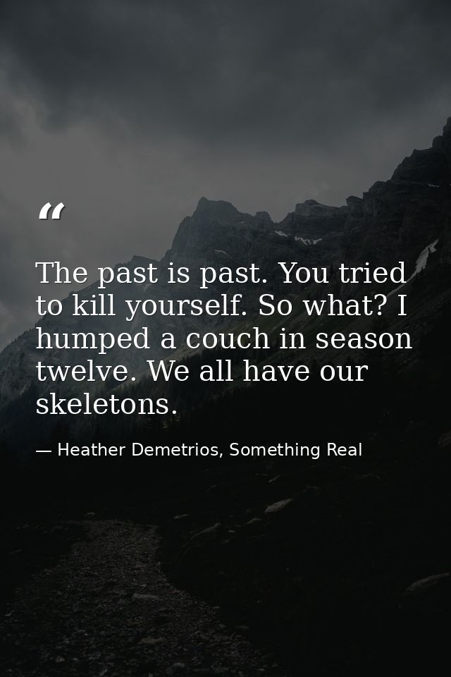 The past is past. You tried to kill yourself. So what? I humped a couch in season twelve. We all have our skeletons. — Heather Demetrios, Something Real
