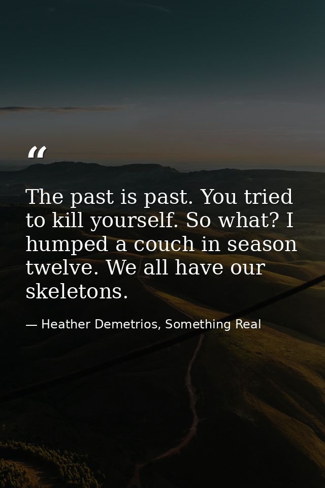 The past is past. You tried to kill yourself. So what? I humped a couch in season twelve. We all have our skeletons. — Heather Demetrios, Something Real