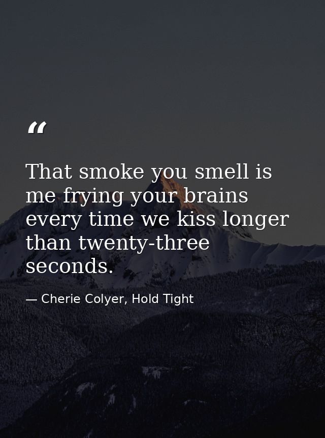 That smoke you smell is me frying your brains every time we kiss longer than twenty-three seconds. — Cherie Colyer, Hold Tight