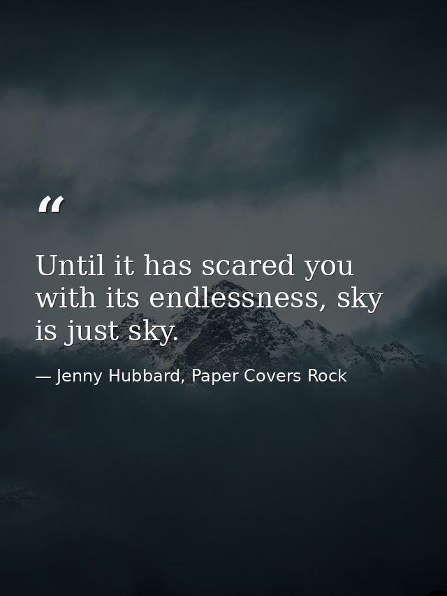 Until it has scared you with its endlessness, sky is just sky. — Jenny Hubbard, Paper Covers Rock