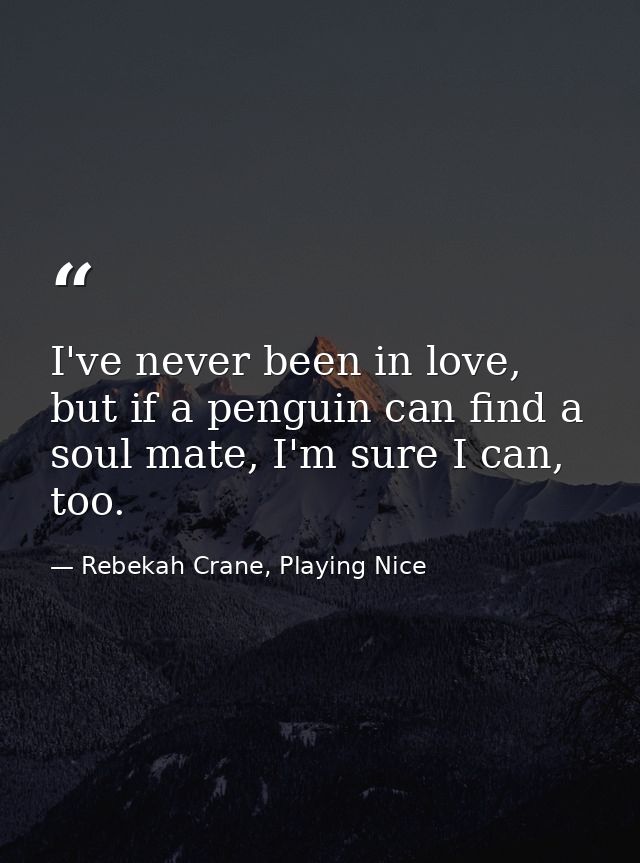 I've never been in love, but if a penguin can find a soul mate, I'm sure I can, too. — Rebekah Crane, Playing Nice