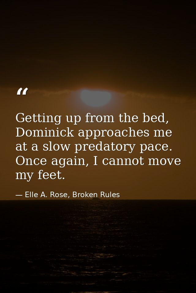 Getting up from the bed, Dominick approaches me at a slow predatory pace. Once again, I cannot move my feet. — Elle A. Rose, Broken Rules