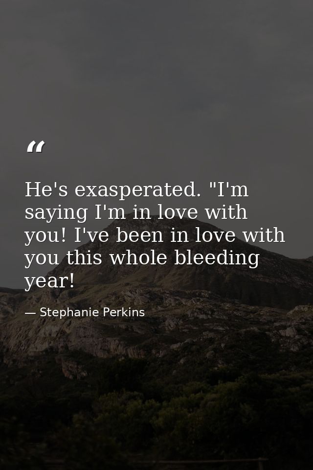 He's exasperated. "I'm saying I'm in love with you! I've been in love with you this whole bleeding year! — Stephanie Perkins
