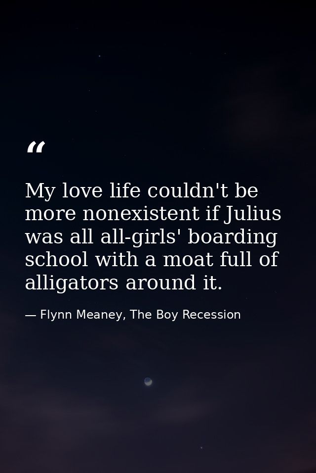 My love life couldn't be more nonexistent if Julius was all all-girls' boarding school with a moat full of alligators ar — Flynn Meaney, The Boy Recession