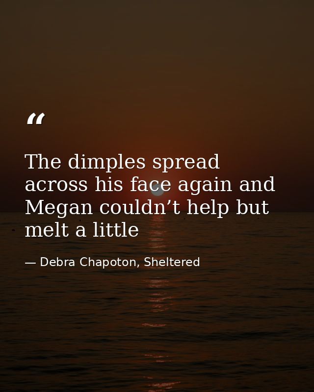 The dimples spread across his face again and Megan couldn’t help but melt a little — Debra Chapoton, Sheltered