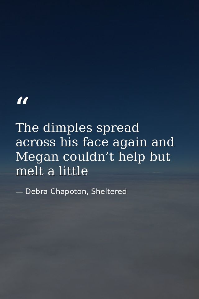 The dimples spread across his face again and Megan couldn’t help but melt a little — Debra Chapoton, Sheltered