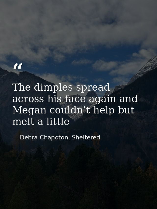 The dimples spread across his face again and Megan couldn’t help but melt a little — Debra Chapoton, Sheltered