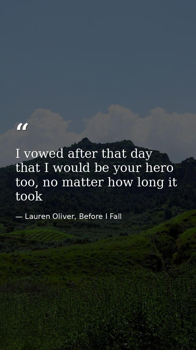 I vowed after that day that I would be your hero too, no matter how long it took — Lauren Oliver, Before I Fall