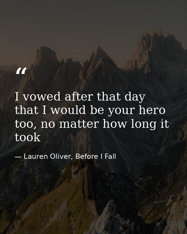 I vowed after that day that I would be your hero too, no matter how long it took — Lauren Oliver, Before I Fall