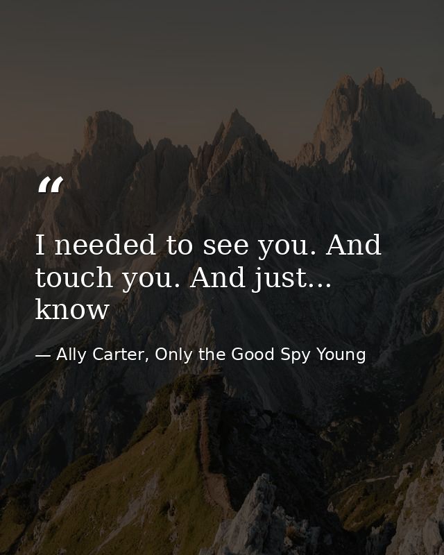 I needed to see you. And touch you. And just... know — Ally Carter, Only the Good Spy Young