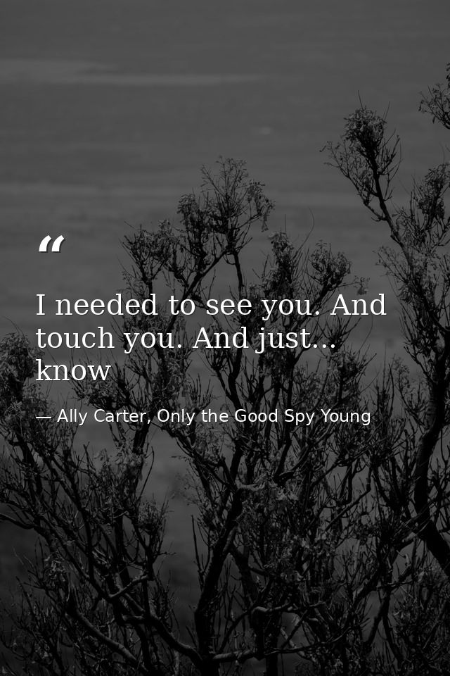 I needed to see you. And touch you. And just... know — Ally Carter, Only the Good Spy Young