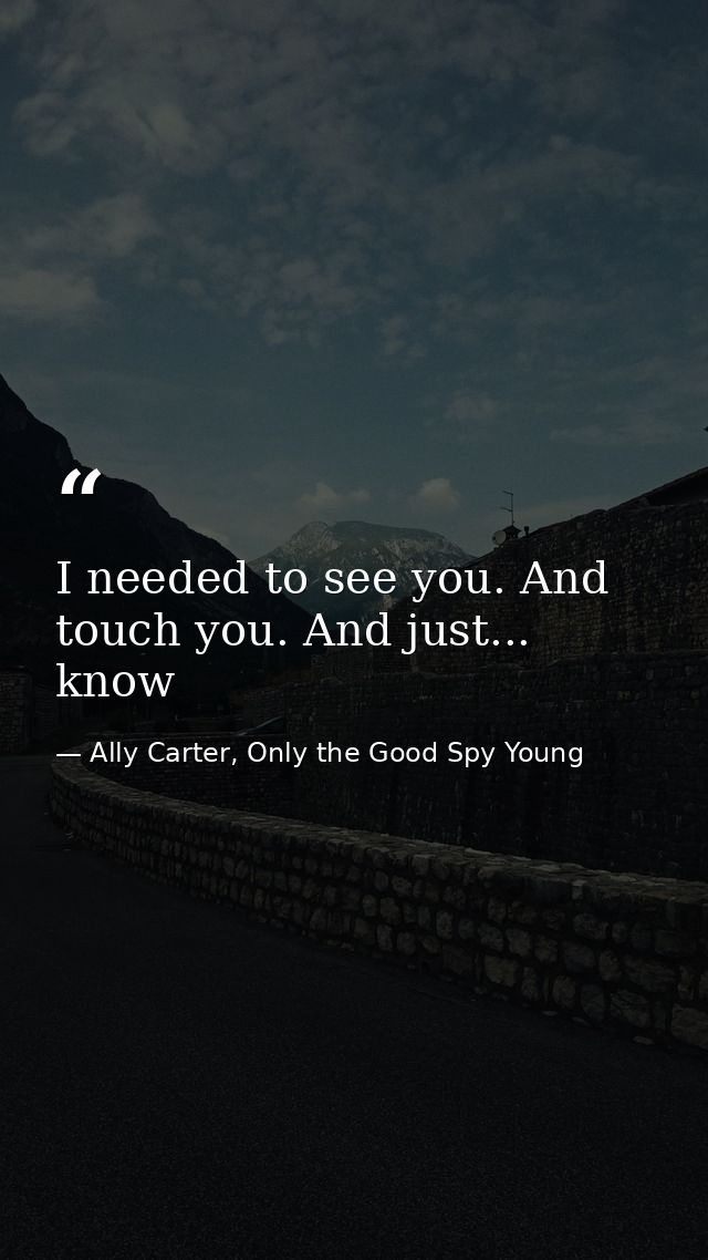 I needed to see you. And touch you. And just... know — Ally Carter, Only the Good Spy Young