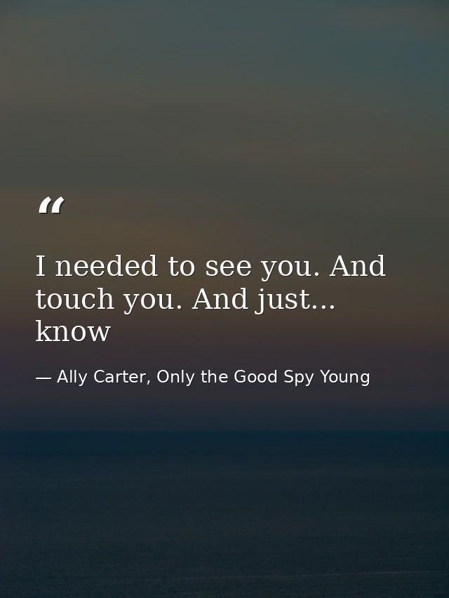 I needed to see you. And touch you. And just... know — Ally Carter, Only the Good Spy Young