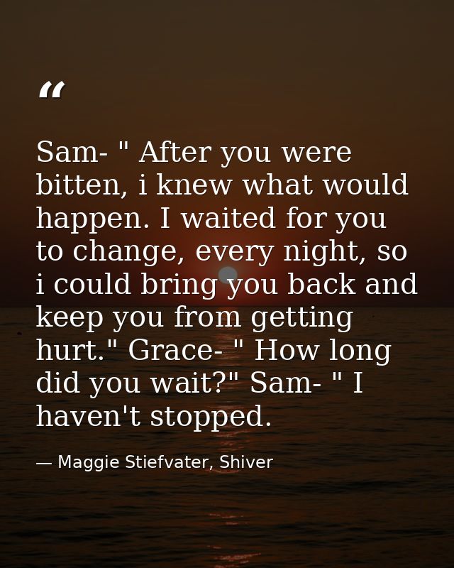 Sam- " After you were bitten, i knew what would happen. I waited for you to change, every night, so i could bring you ba — Maggie Stiefvater, Shiver