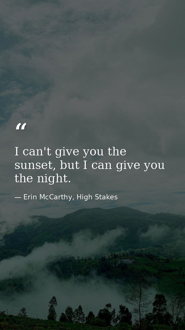 I can't give you the sunset, but I can give you the night. — Erin McCarthy, High Stakes